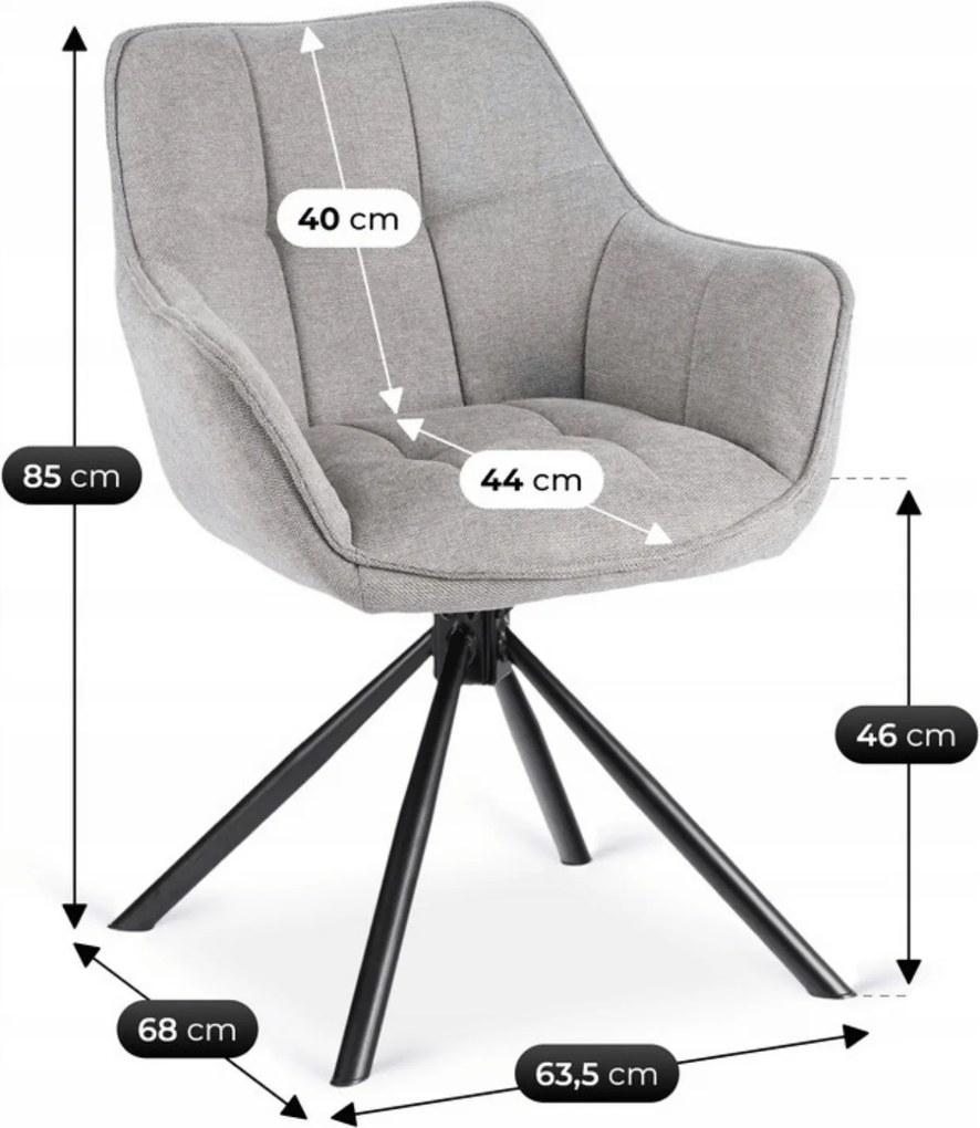 Krzesło Tapicerowane Obrotowe PEONY 2 Szare Nowoczesne Loft