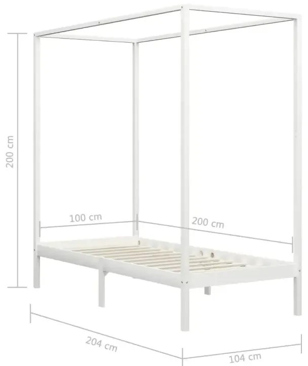 Białe pojedyncze łóżko z baldachimem 100x200cm H8-B74