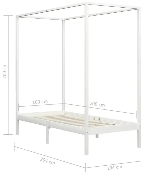 Białe pojedyncze łóżko z baldachimem 100x200cm - Tamai