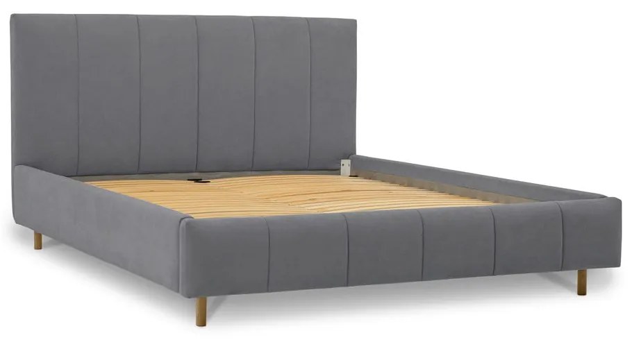 Szare tapicerowane łóżko dwuosobowe ze stelażem 180x200 cm Zee – Scandic