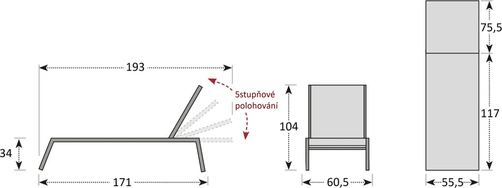 Doppler VENEDIG leżak ogrodowy szary
