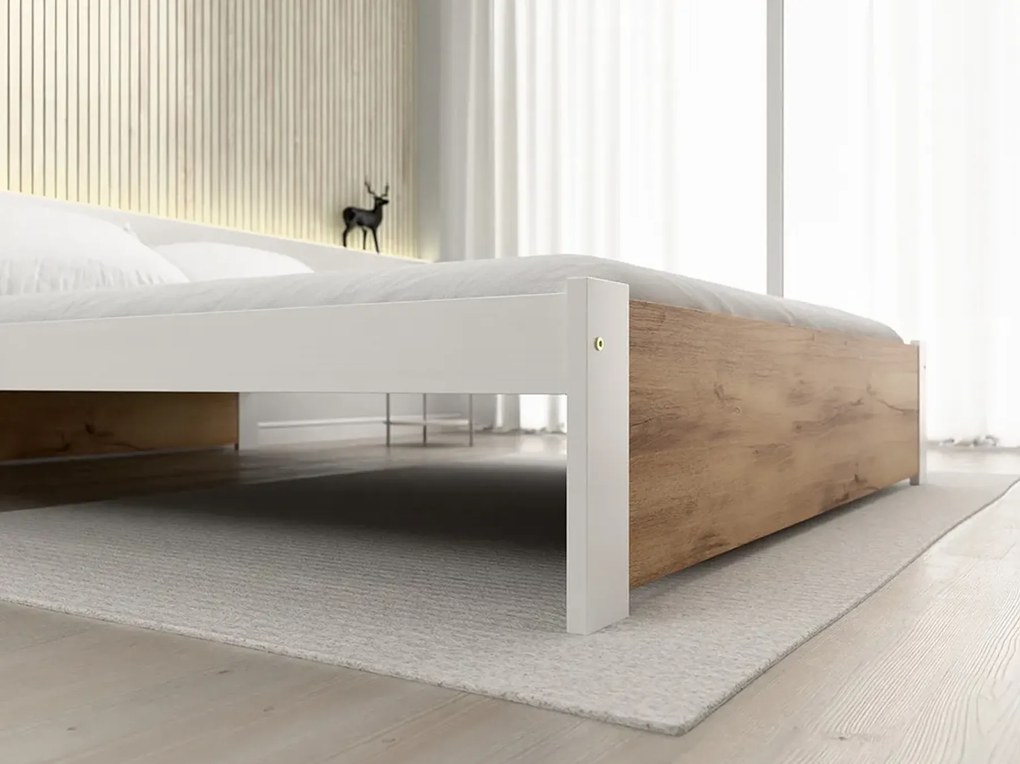 Łóżko IKAROS 140 x 200 cm, dąb artisan/biały Stelaż: Ze stelażem listwowym rolowanym elastycznym, Materac: Materac Deluxe 10 cm