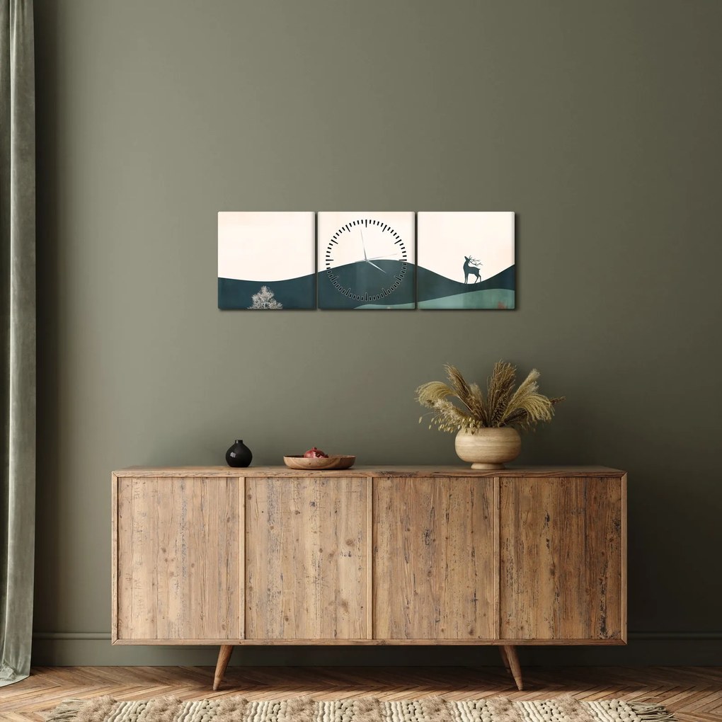 Obraz - Ilustrowany krajobraz (z zegarem) (90x30 cm)