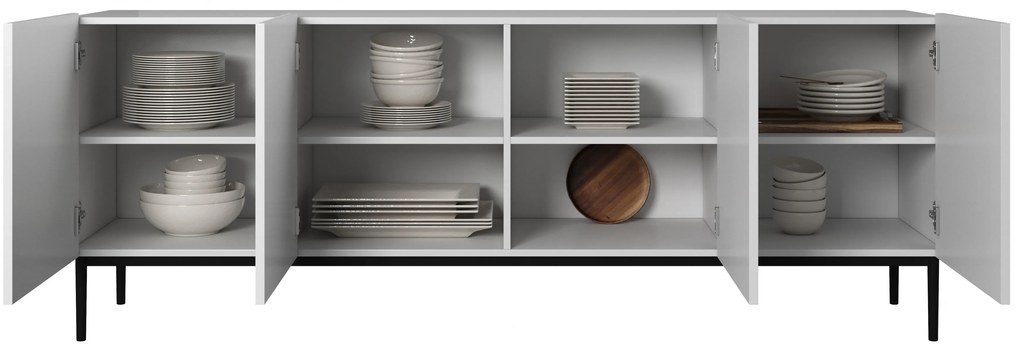 Komoda Nicole 200 cm na metalowych nogach - biały mat / czarne nóżki