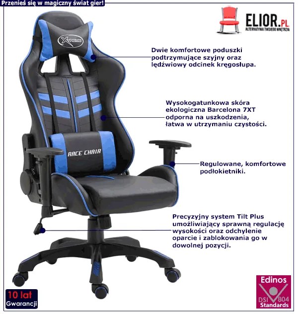 Niebieski fotel gamingowy obrotowy E7-T17
