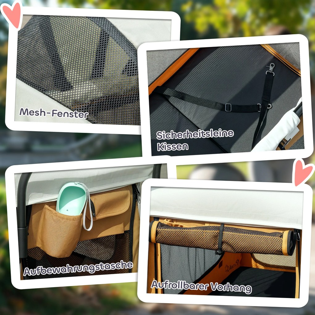 Składany Wózek dla Psów i Kotów PawHut do 30 kg, 110 x 65 x 102 cm, Brązowy