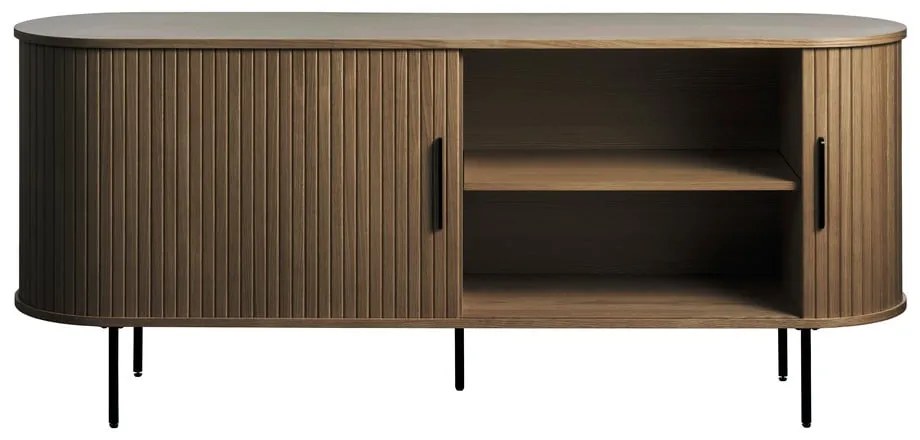 Brązowa komoda w dekorze dębu z drzwiami przesuwnymi 180x76x45 cm Nola – Unique Furniture