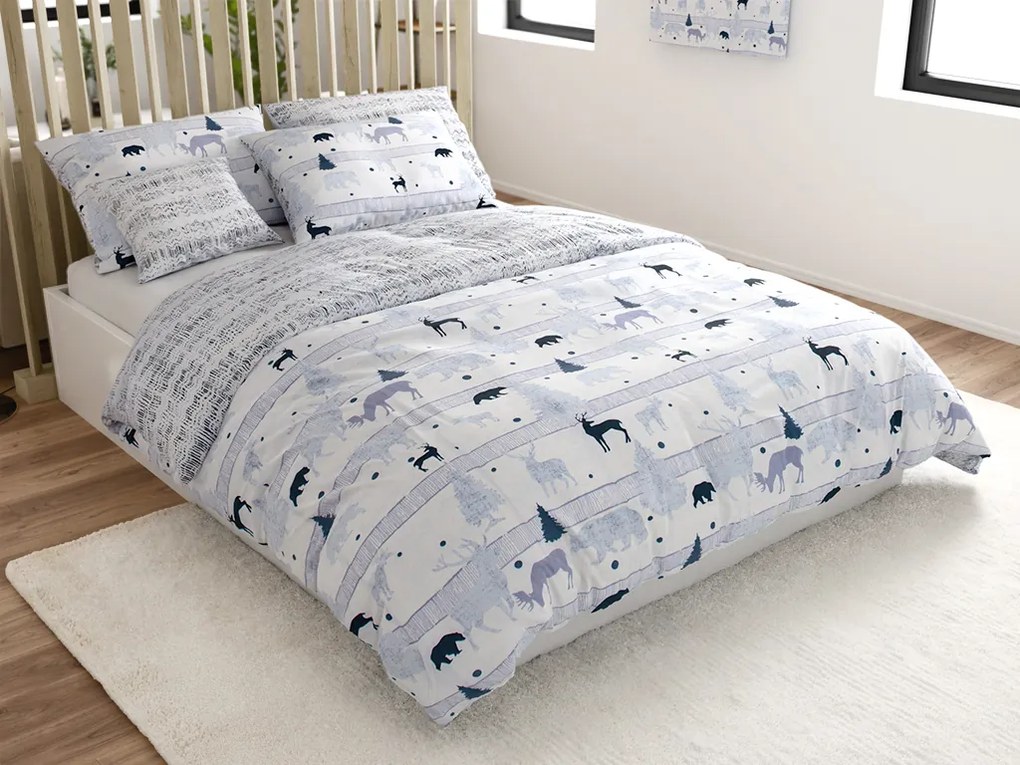 PrzytulneMieszkanie.pl PrzytulneMieszkanie.pl Bawełniana pościel Renforcé SOBI I DRZEWA biała Rozmiar pościeli: 70 x 90 cm | 140 x 200 cm