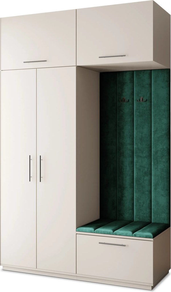 Masseno Garderoba REMA 150/240/60 cm Nowoczesna Szafa do Przedpokoju Kaszmir, MONOLITH 37 (Butelkowa zieleń)