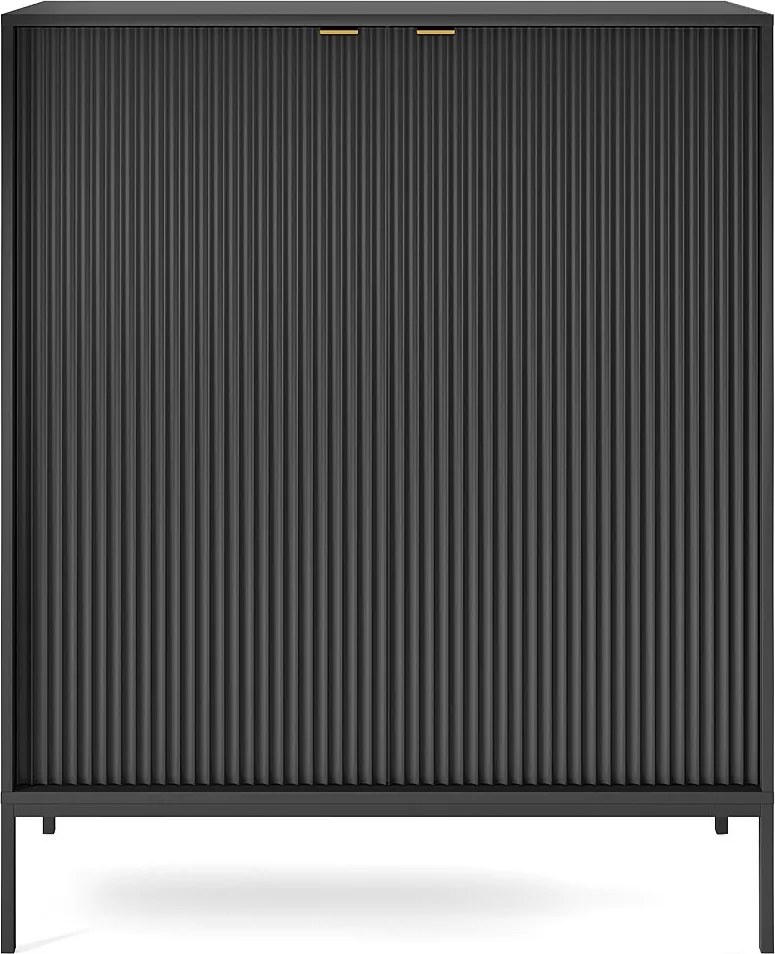 Komoda: 2 drzwi, czarna, czarna, 104 x 125 x 39 cm, złote uchwyty