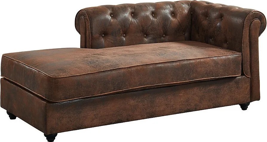 Szezlong lewostronny chesterfield SHIREL z mikrofibry o wyglądzie postarzanej skóry