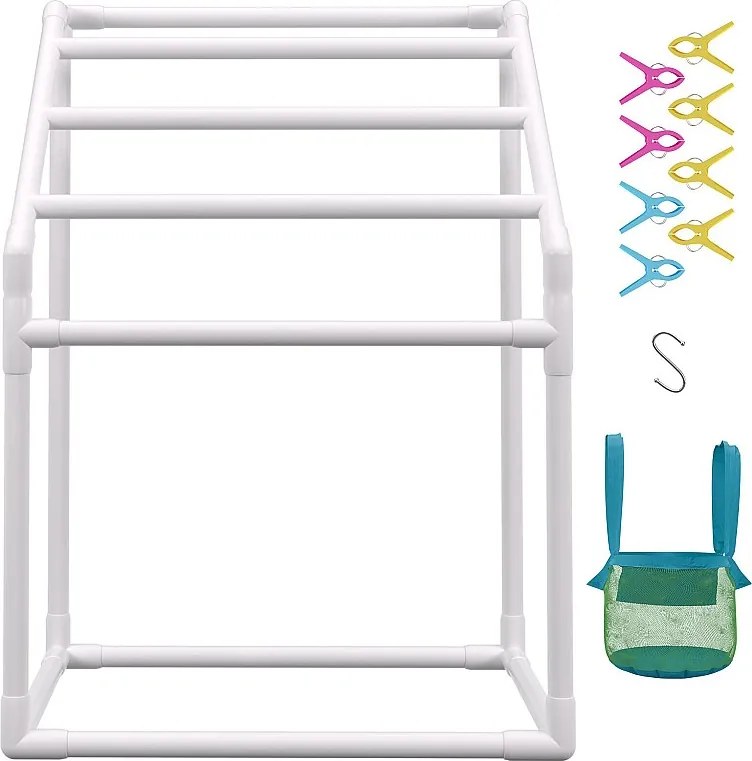 Wieszak na Ręczniki, SucceBuy Zewnętrzny Wieszak na Ręczniki 5 Drążków Trapezowy Biały Wolnostojący do Basenu
