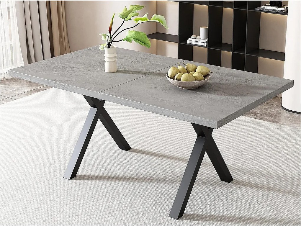 Stół jadalny prostokątny - nogi w kształcie X z kutego żelaza - Szary