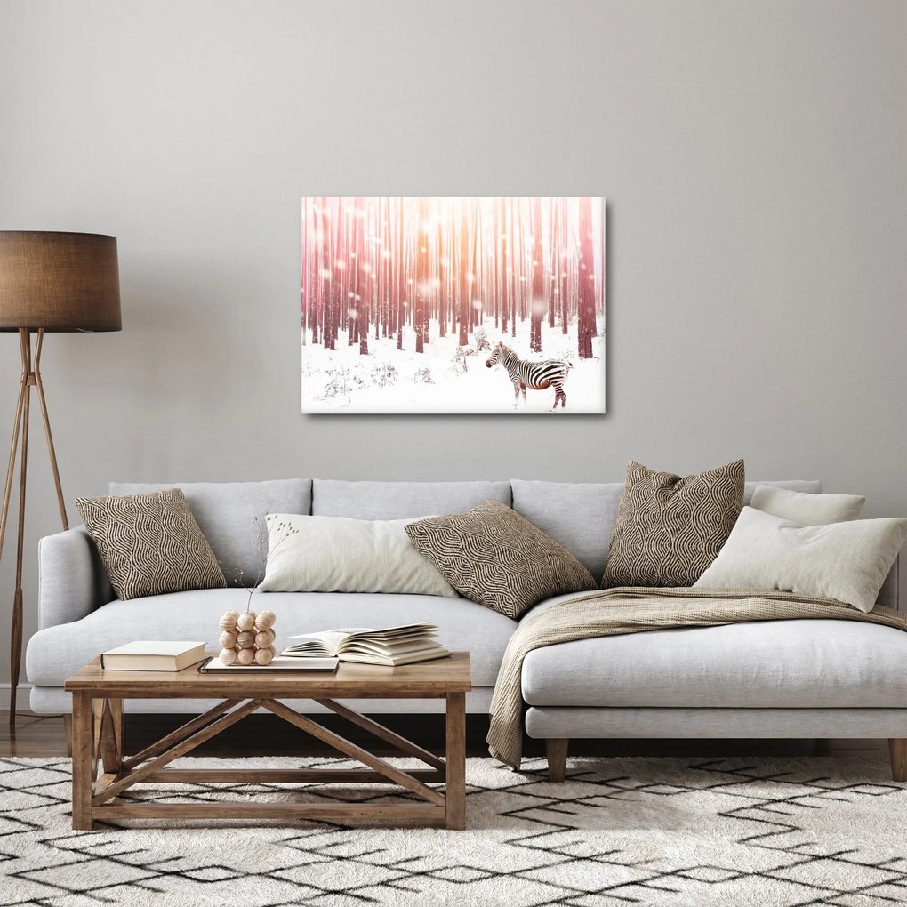 Obraz - Zebra w śnieżnym lesie (70x50 cm)