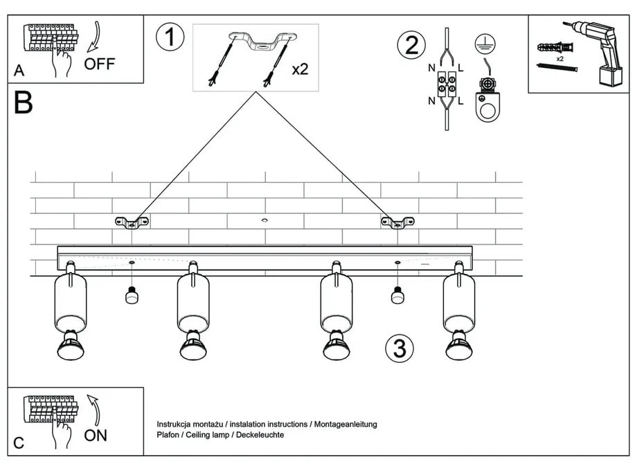 Czarna lampa wisząca Sollux Etna 4L