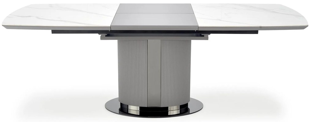 DANCAN stół rozkładany 160-200/90/76, ceramika biały marmur,odcienie szarości, czarny, jedna noga
