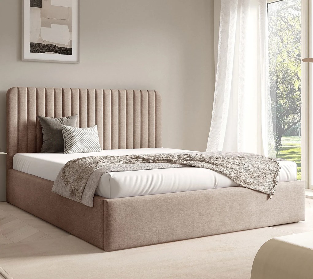 Ciemnobeżowe łóżko z pikowanym zagłówkiem 3 rozmiary A4-H99