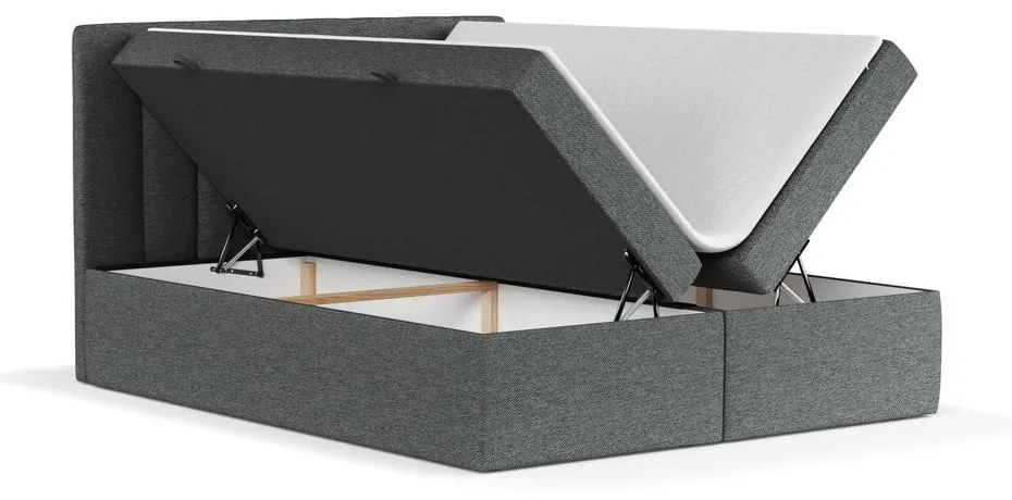 Ciemnoszare łóżko boxspring ze schowkiem 140x200 cm Novento – Maison de Rêve