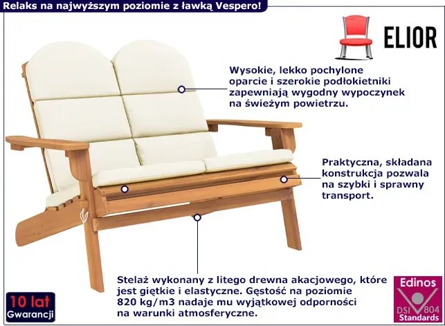 Drewniana ławka ogrodowa z oparciem kremowy E9-M29