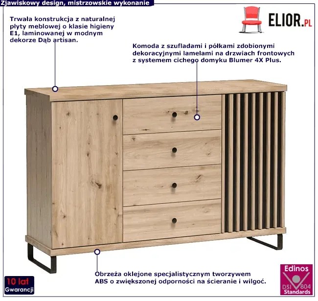 Szeroka komoda industrialna z lamelami - Rovel 6X
