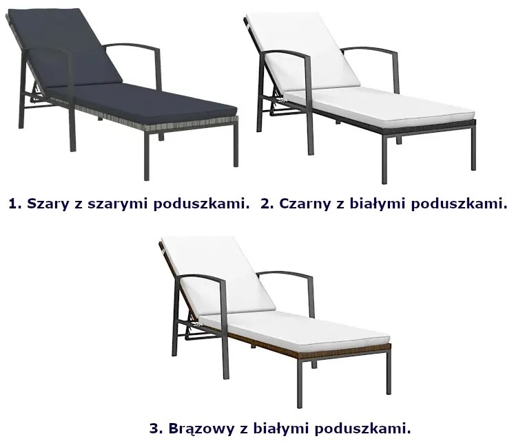 Czarny leżak ogrodowy z białą poduszką W7-R81