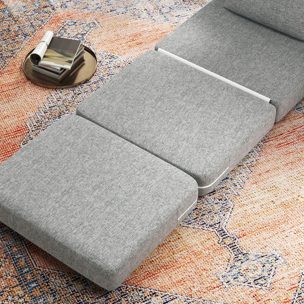 HOMCOM Fotel-sypialnia, materac dla gości, trzykrotnie składany, kompaktowy, z metalową ramą, 80x75x74 cm, Szary