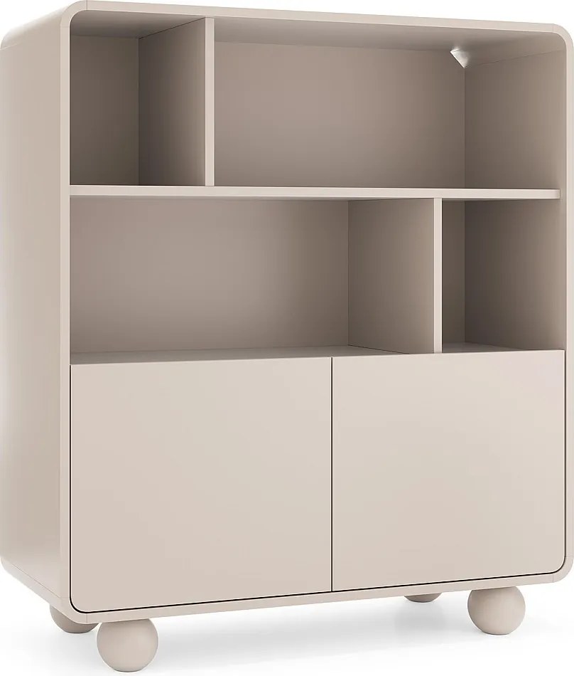 Regał w kolorze kaszmir, z półkami i szafką – Nowoczesny design, nogi w kształcie kuli, 108 x 121 x 39 cm