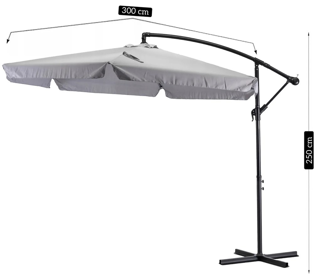 Parasol Ogrodowy Składany AKRON 300 cm Jasny Szary Regulowany Na Taras