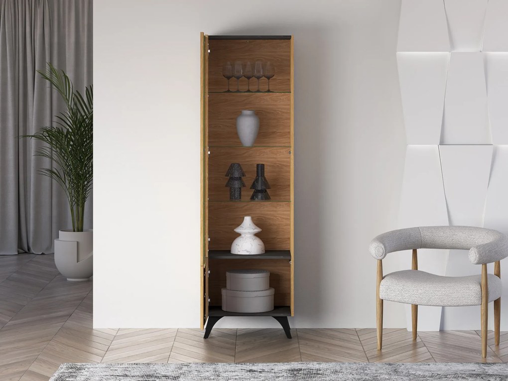 Witryna do salonu HESTIA 1W1D 58cm dąb/czarna lewa ML MEBLE