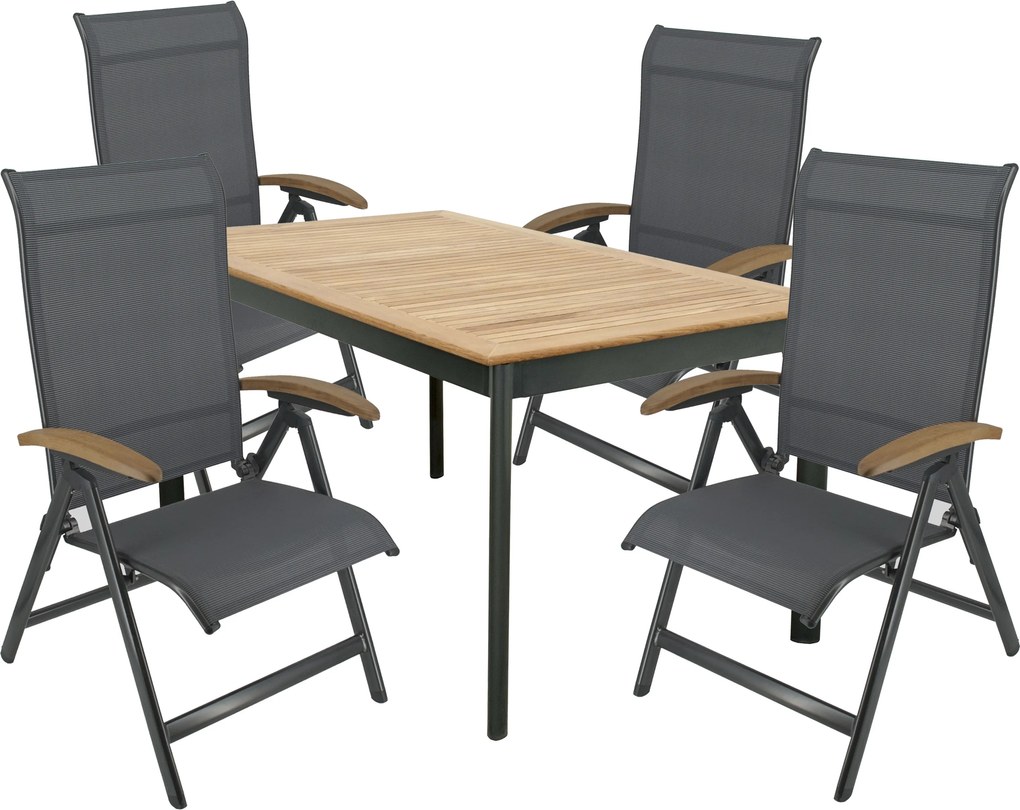 Doppler CONCEPT YELMO FSC® 4+1 - ogrodowy zestaw wypoczynkowy (aluminium/drewno tekowe)