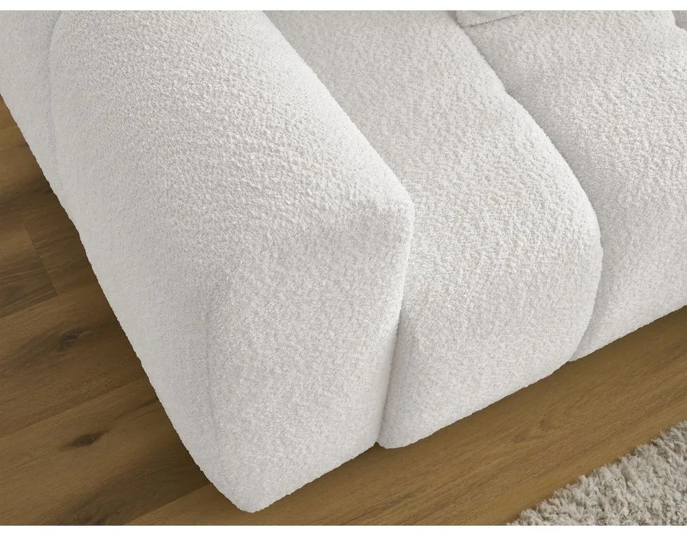 Biały rozkładany/ze schowkiem narożnik z materiału bouclé (prawostronny/z szezlongiem) Roxelane – Bobochic Paris