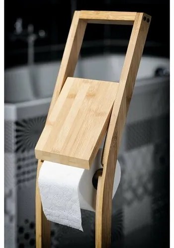 AQUALINE BI026 Bambusowy stojak z uchwytem napapier toaletowy i szczotkę do WC, kwadratowy