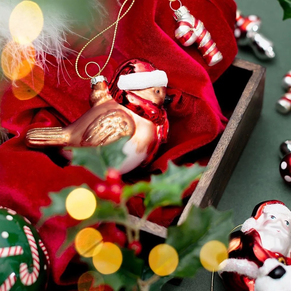 Szklana ozdoba świąteczna wykonana ręcznie 5 cm Robin – Sass &amp; Belle