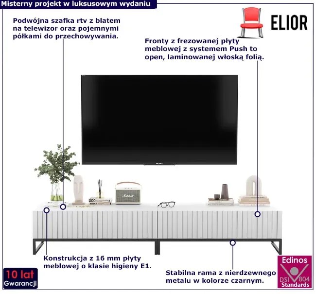 Biały ryflowany stolik pod telewizor 2 szt - Filo 12X