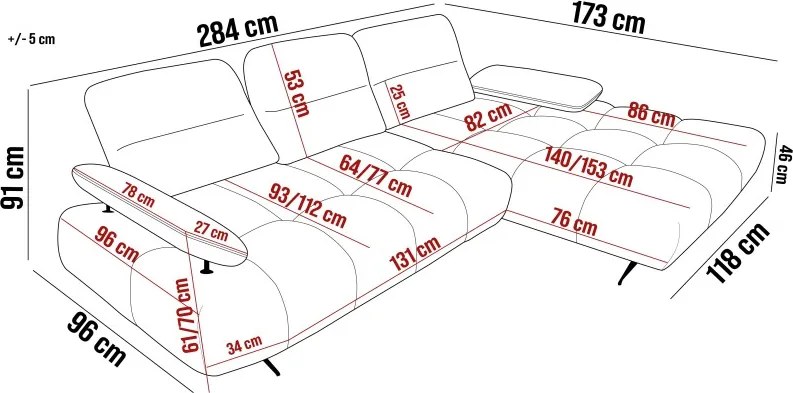 Narożnik FALCAO S układ L Lewostronny z funkcją RELAX w ktaninie AURORA 04 WERSAL