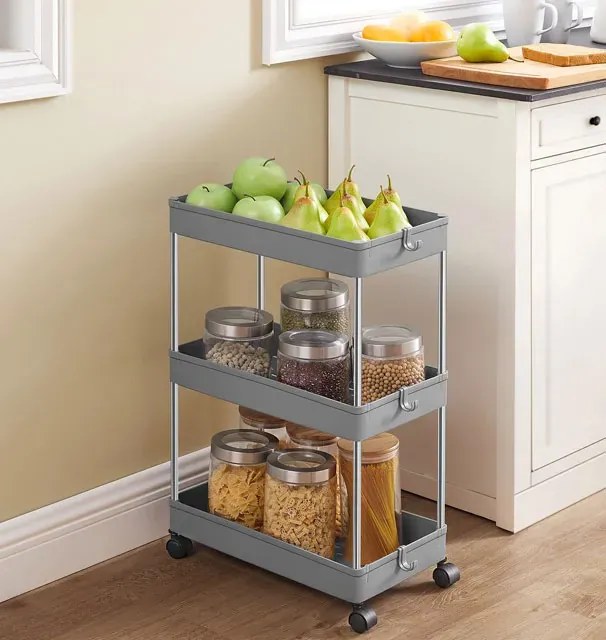 Szary regał mobilny wielofunkcyjny z 3 półkami H8-B47