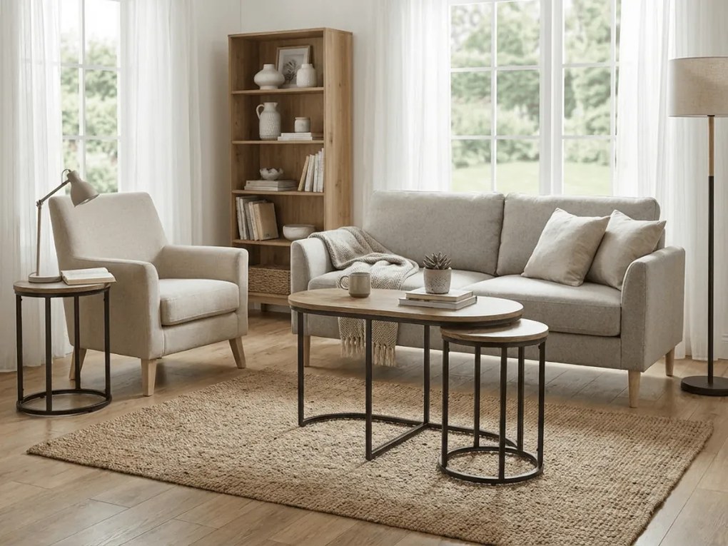 Stolik kawowy TWIXE z pomocniczymi stolikami 75x40 cm, czarny/dekor dąb artisan