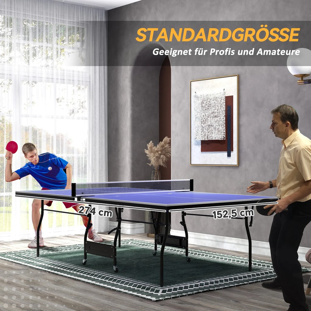 SPORTNOW Składany stół do tenisa stołowego średniej wielkości, w zestawie siatka, 3 piłeczki, blat 12 mm | Aosom PL