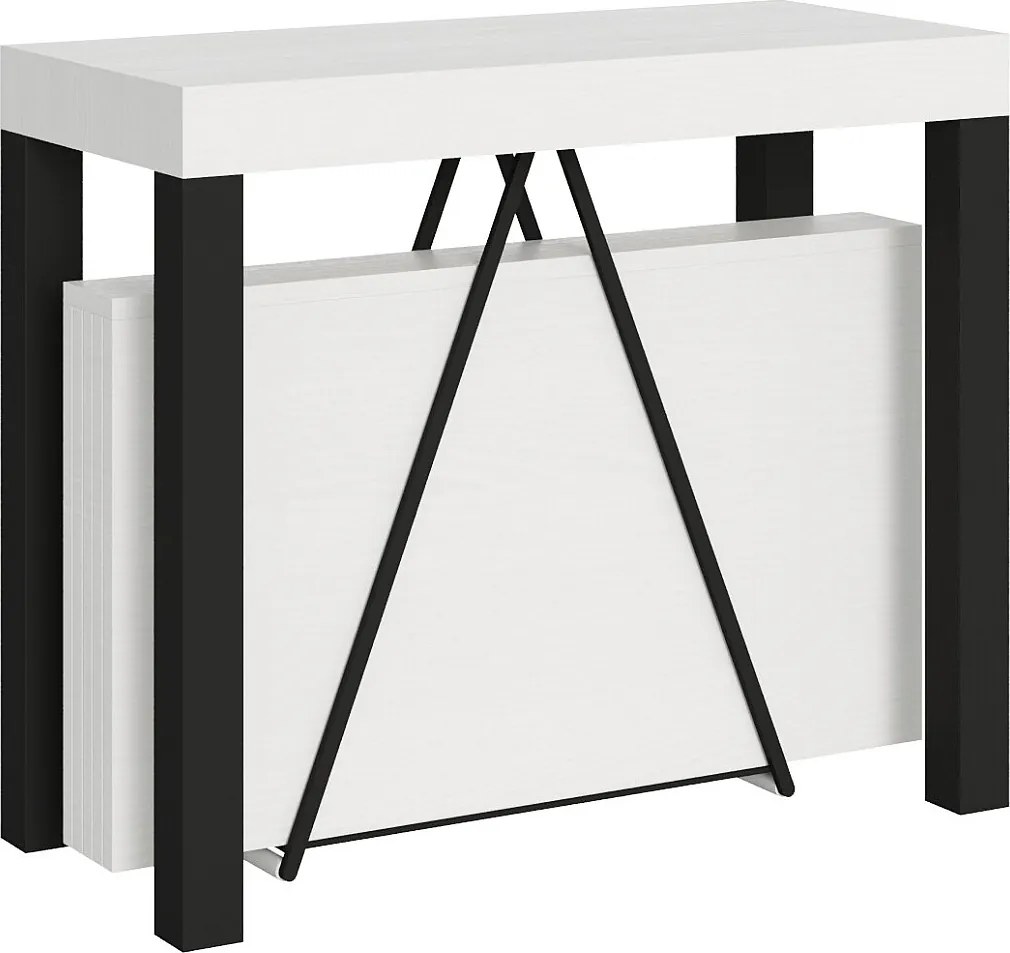 Konsola rozkładana 90x40/196 cm Tiris Small frassino biała rama w kolorze antracytu