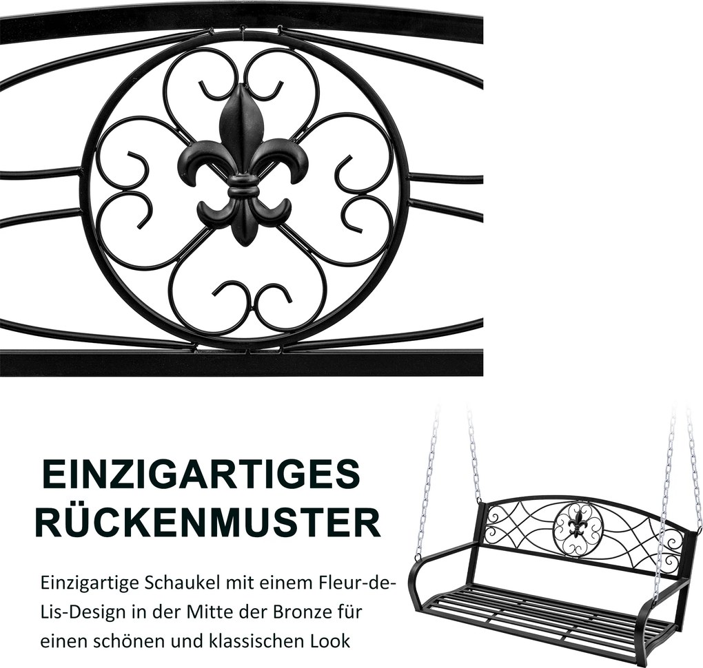 Outsunny huśtawka ogrodowa 2-osobowa z łańcuchami metalowa czarna elegancka 132x63x58cm | Aosom PL