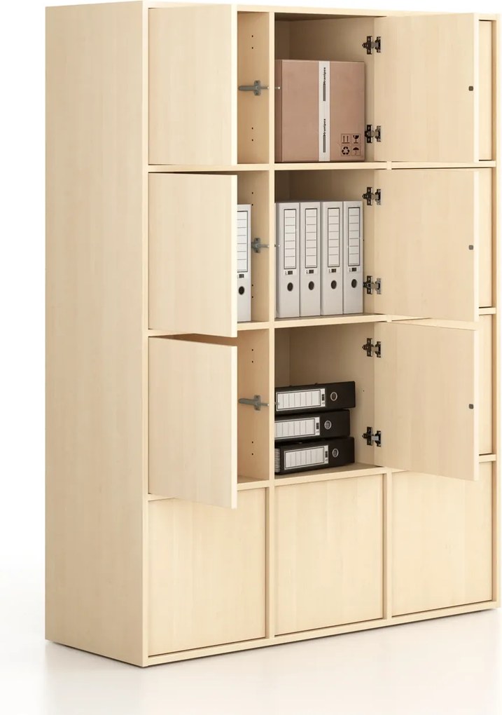 Szafa biurowa FRAME, 12x drzwi, 1299 x 450 x 1735 mm, PUSH-lock, brzoza