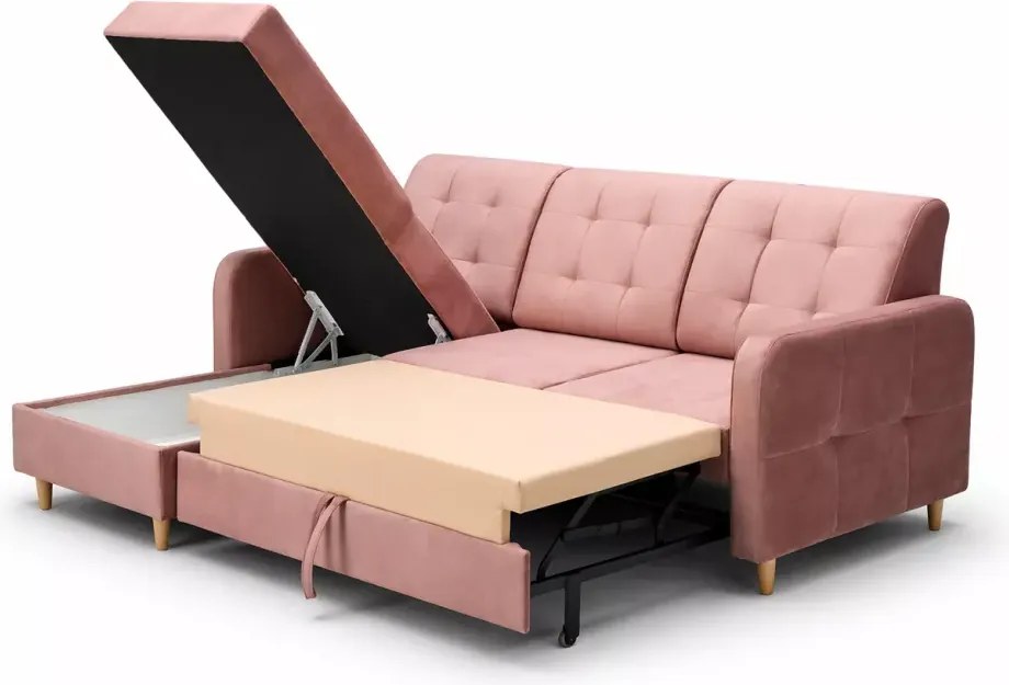 (Wyprzedaż) Stylowy tapicerowany narożnik Pink, różowy welur
