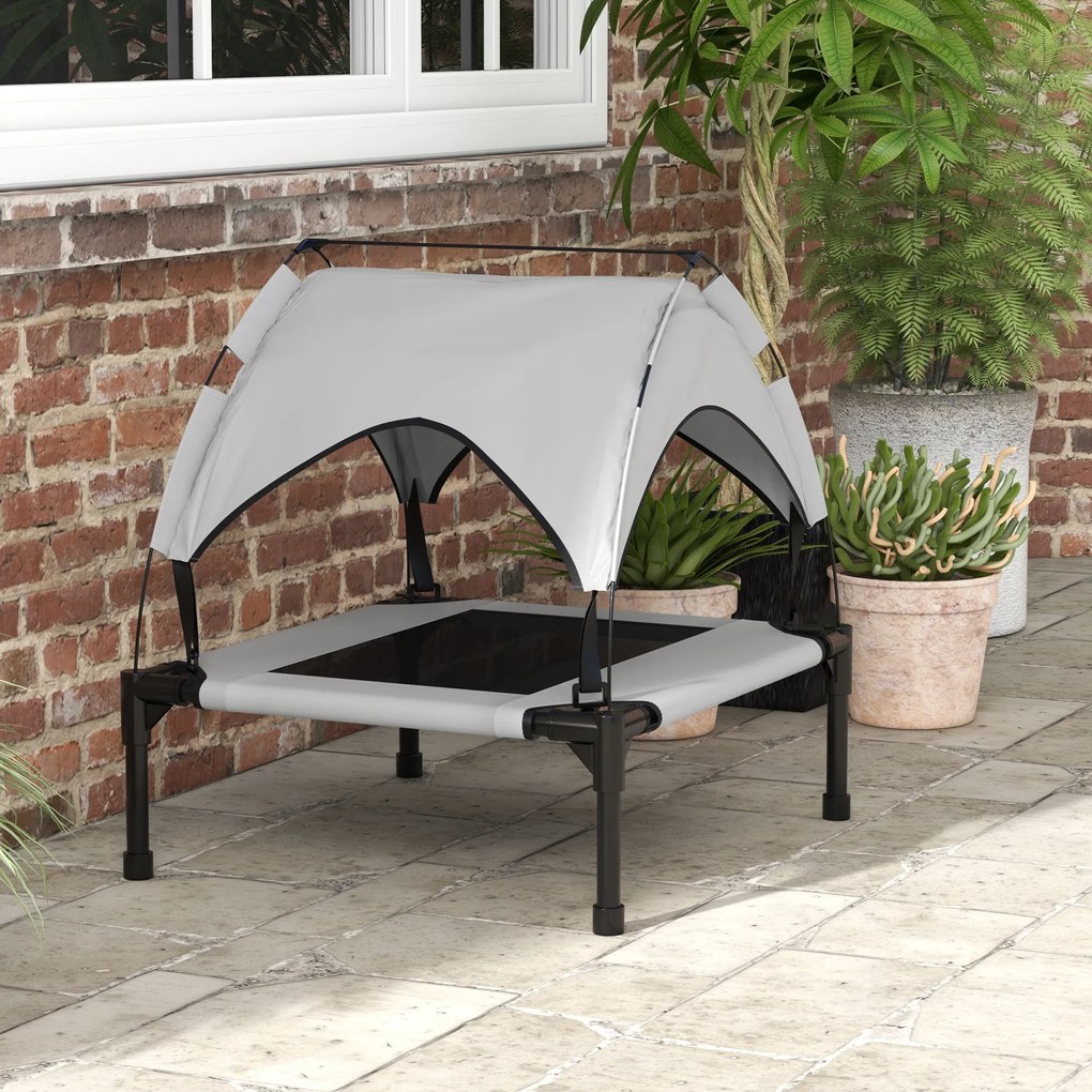 PawHut Legowisko dla Psa z Daszkiem, Przewiewne, Wodoodporne, do 20 kg, 76 x 61 x 69,5 cm, Jasnoszary