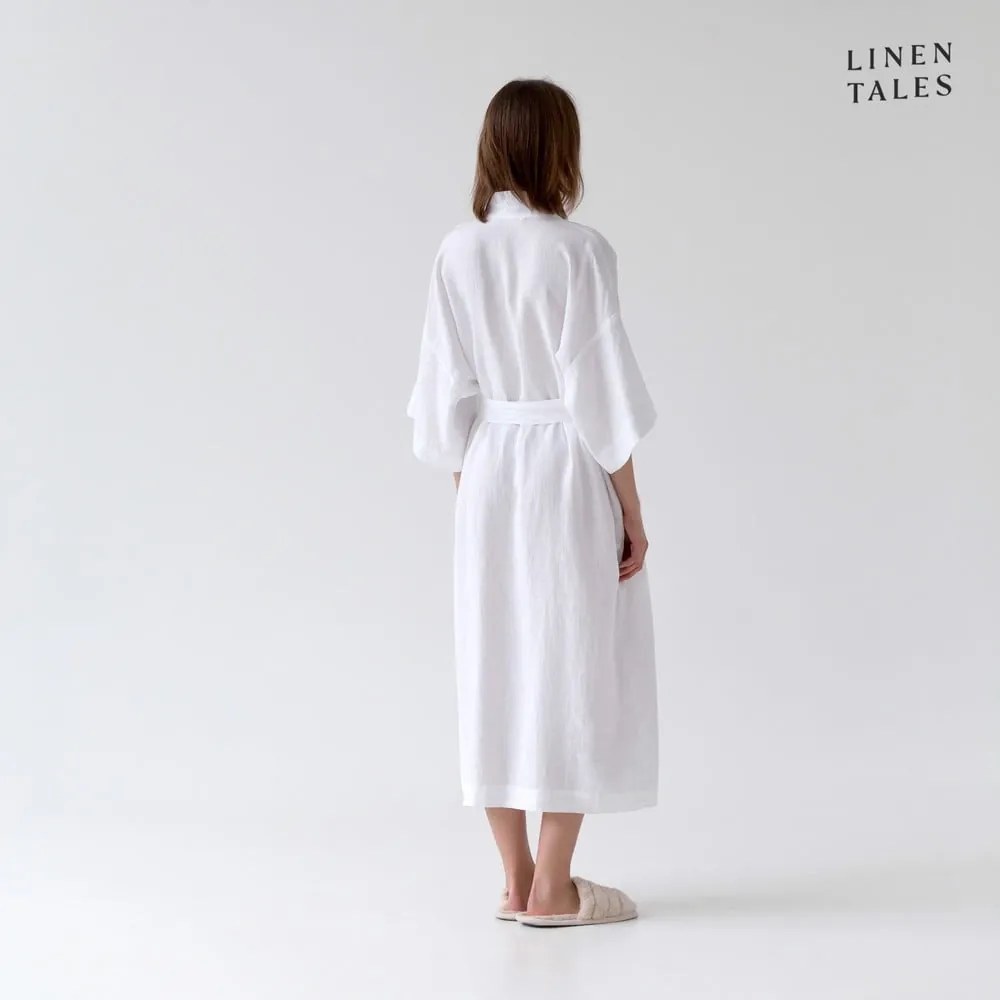 Biały lniany szlafrok w rozmiarze L/XL Summer – Linen Tales