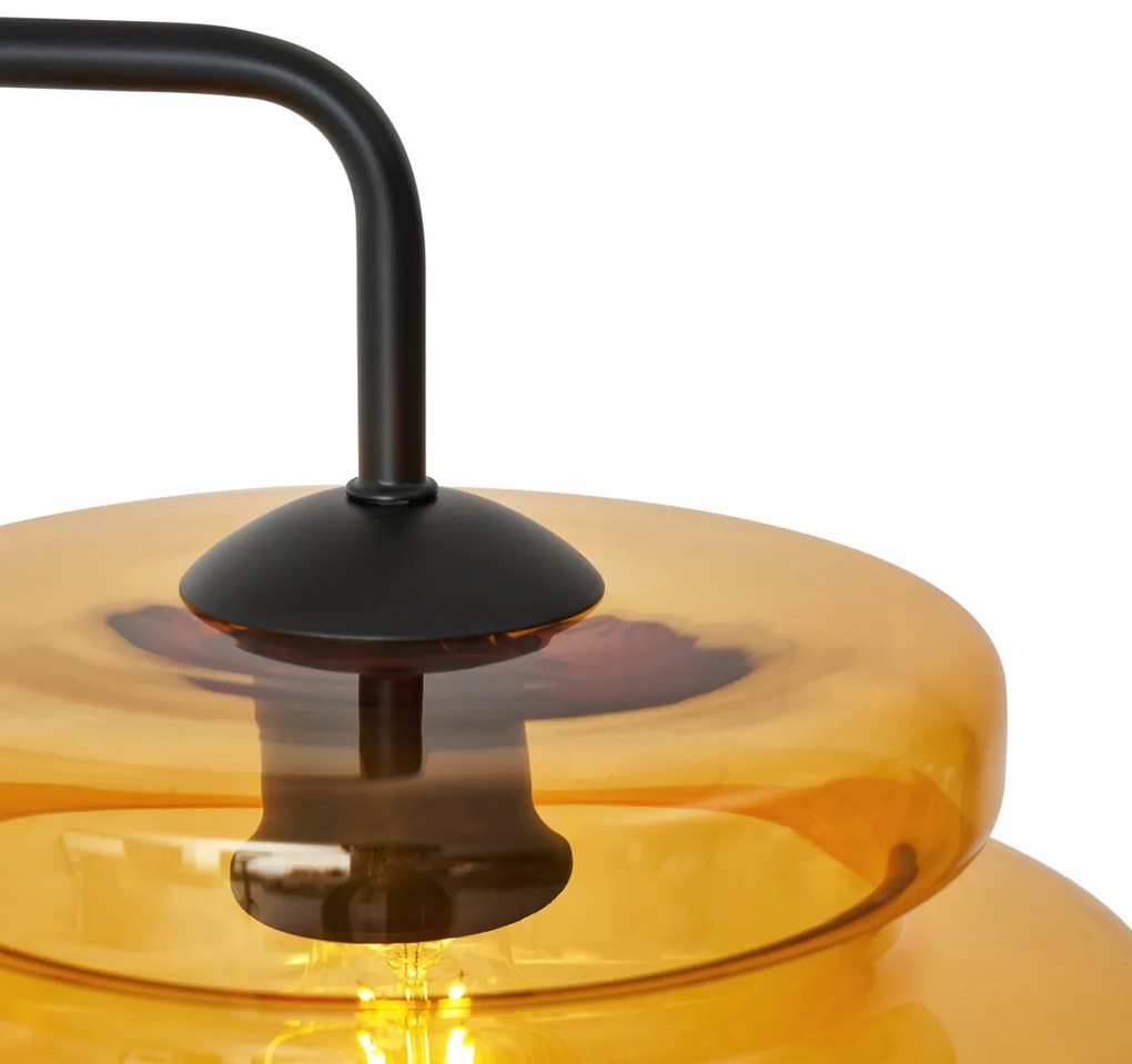 Lampa podłogowa w stylu retro czarna z pomarańczowym szkłem - Denise