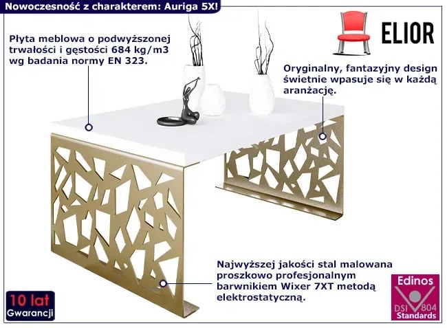 Nowoczesna prostokątna ława złoty + biały - Auriga 5X