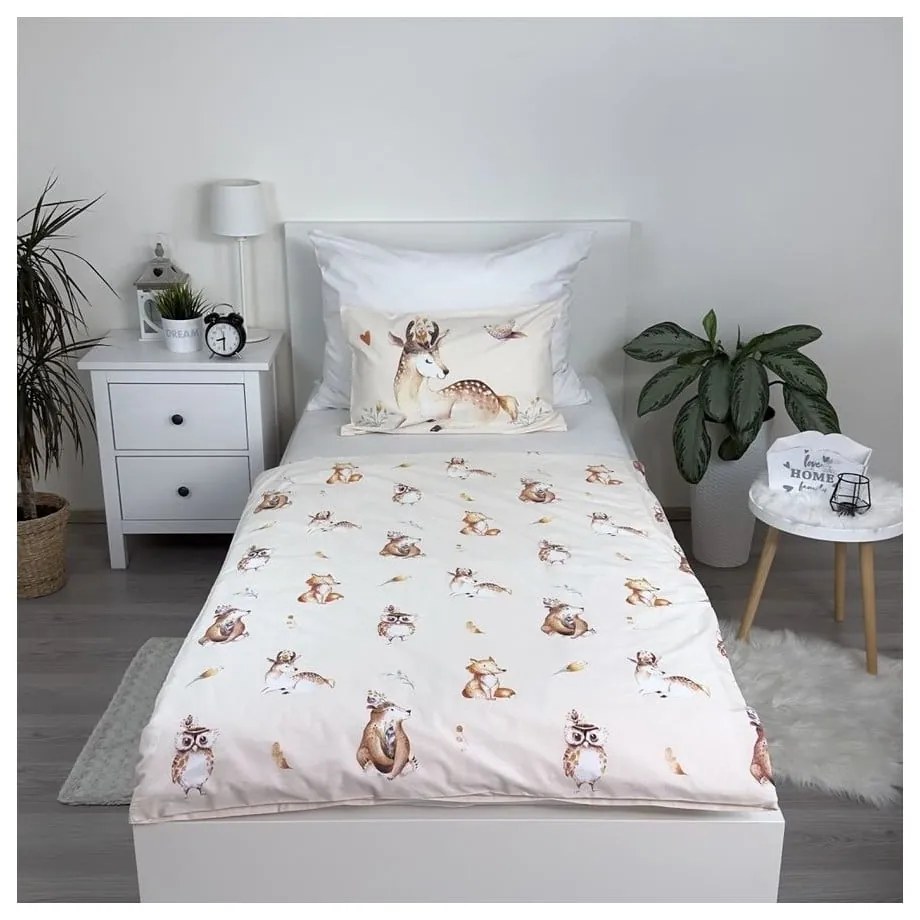 Beżowa bawełniana pościel dziecięca do łóżeczka 100x135 cm Animals "Woodland" – Jerry Fabrics