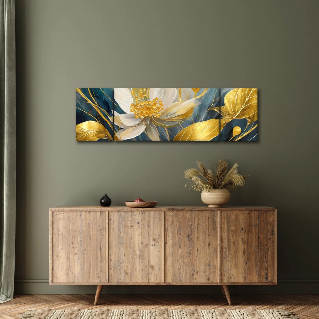 Obraz - Malowanie złotych kwiatów (170x50 cm)