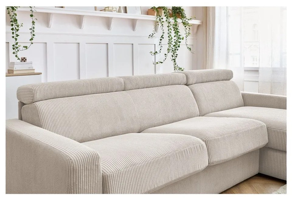 Kremowy sztruksowy rozkładany narożnik (strona zmienna) Monaco – Bobochic Paris