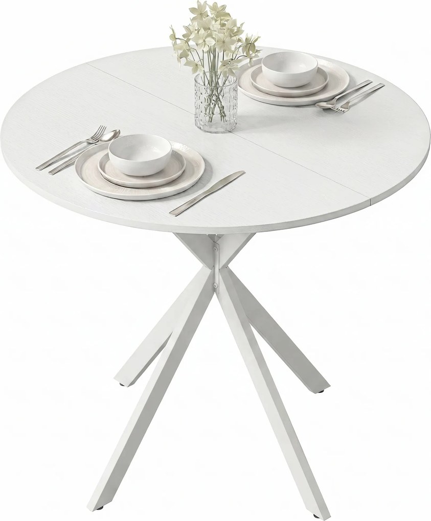 HOMCOM Okrągły stół kuchenny, 80 cm, kompaktowy blat, płyta wiórowa, metal, biały | Aosom PL